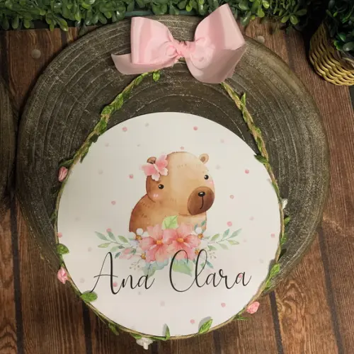 Placa Redonda Porta Maternidade Especial Folhas e Flores