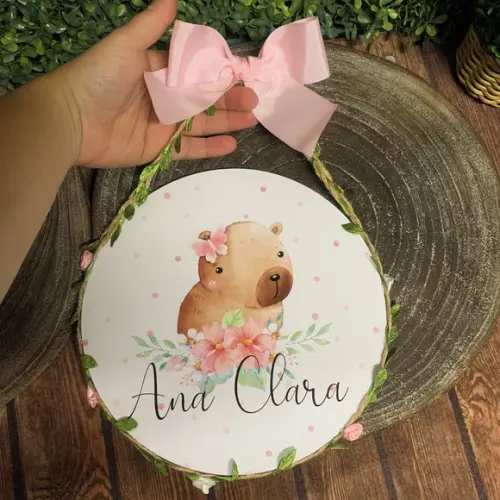 Placa Redonda Porta Maternidade Especial Folhas e Flores