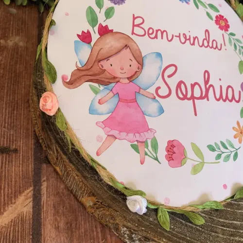 Placa Redonda Porta Maternidade Especial Folhas e Flores