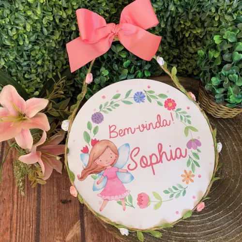 Placa Redonda Porta Maternidade Especial Folhas e Flores