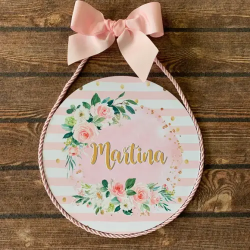 Placa Redonda Porta Maternidade Floral