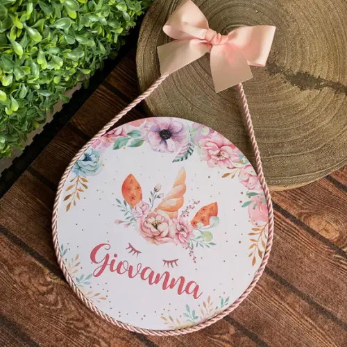 Placa Redonda Porta Maternidade Floral