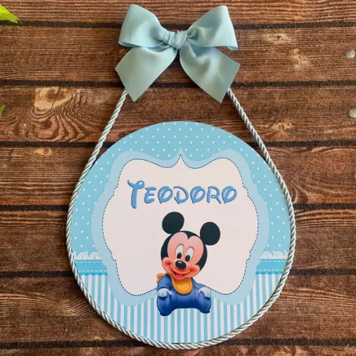 Placa Redonda Porta Maternidade Mickey Baby