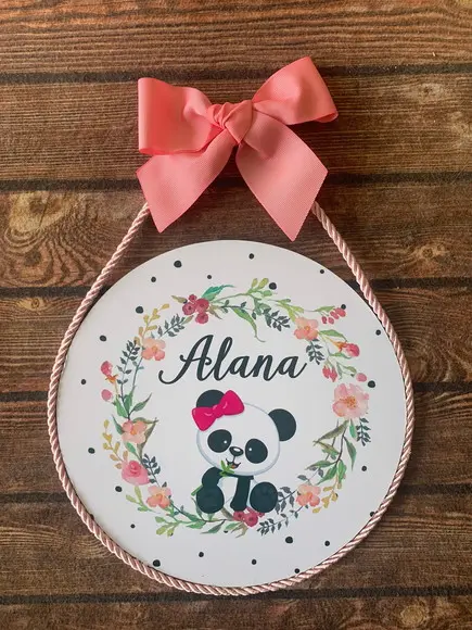 Placa Redonda Porta Maternidade Panda