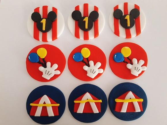 Aplique pasta americana Circo do Mickey p/ pirulito-cupcake