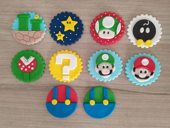 Apliques de Pasta Americana Mario Bros p/ Pirulito/cupcake