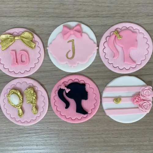 Aplique de Pasta Americana Barbie para Pirulito/cupcake