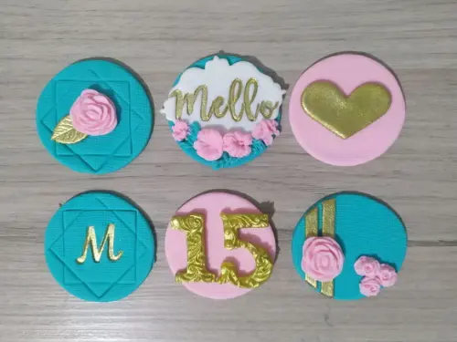 Aplique de pasta americana 15 anos para pirulito/cupcake