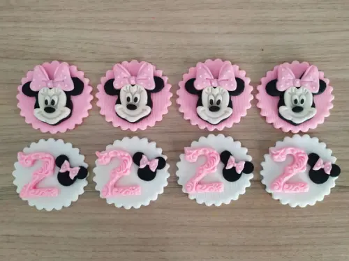 Aplique em pasta americana Minnie Rosa para pirulito