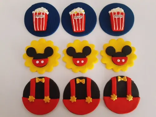 Aplique pasta americana Circo do Mickey p/ pirulito-cupcake
