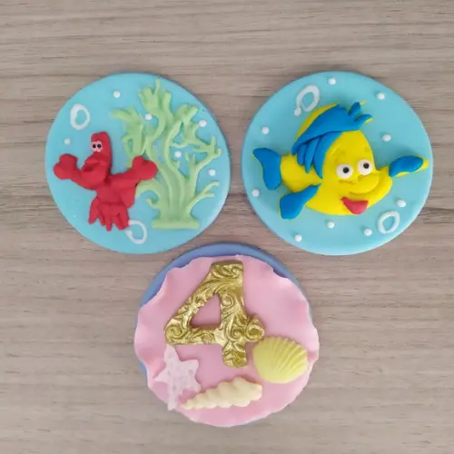 Aplique Pasta Americana Pequena Sereia para Pirulito/cupcake