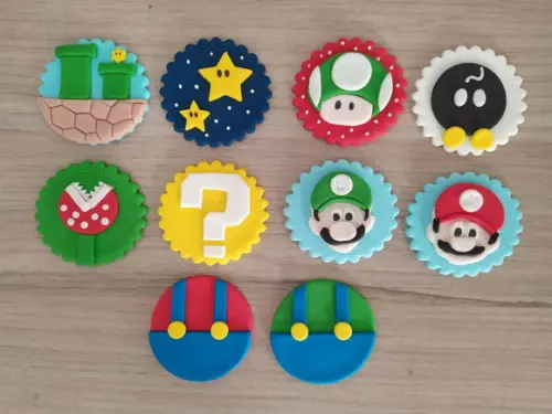 Apliques de Pasta Americana Mario Bros p/ Pirulito/cupcake