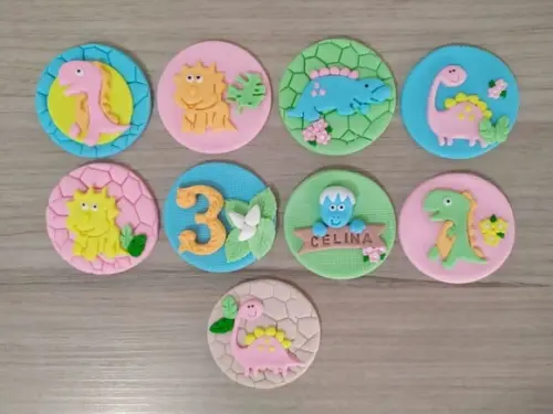 Apliques Em Pasta Americana Dinobaby Rosa Pirulito/cupcake
