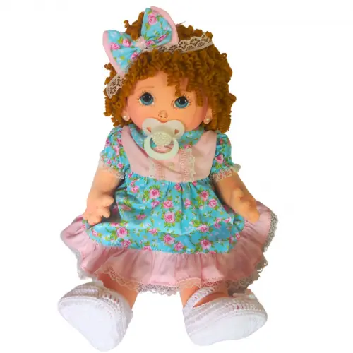 Boneca Bebê de Pano Loira com Cabelo Cacheado e 40 cm