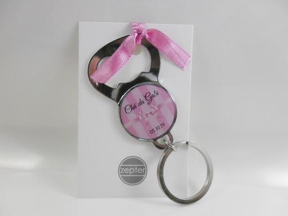 Abridor Chaveiro Personalizado Fita Cetim Rosa Lembrancinha