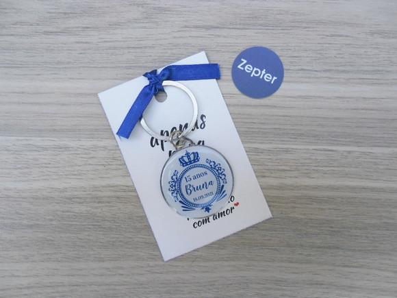 Chaveiro Aniversário 15 Anos Brasão Azul Royal Personalizado