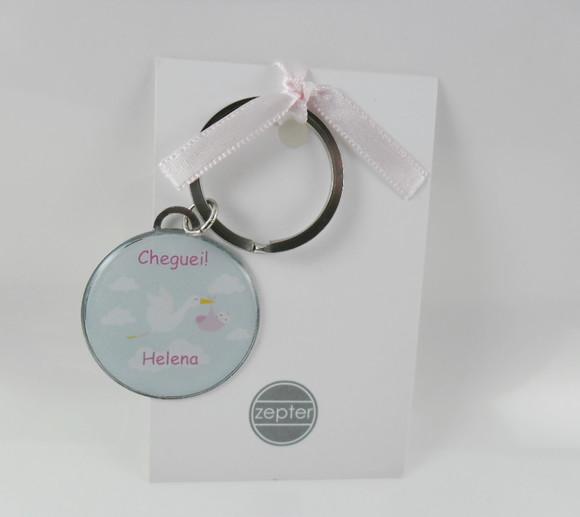 Chaveiro Lembrancinha Cegonha com Bebê Personalizada