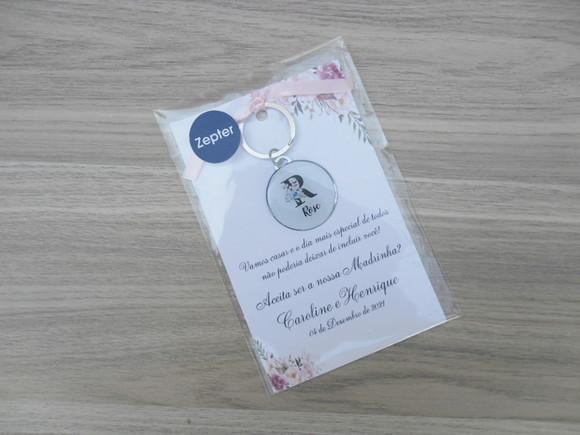 Kit Convite Chaveiro Madrinha Brasão Floral Personalizado