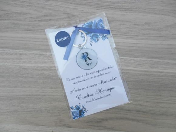 Kit Convite Chaveiro Madrinha Brasão Floral Personalizado