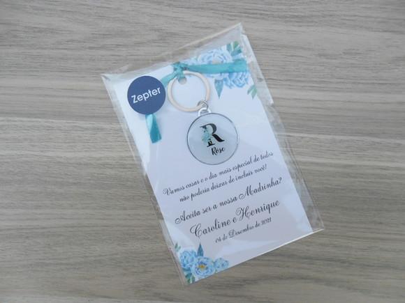 Kit Convite Chaveiro Madrinha Brasão Floral Personalizado