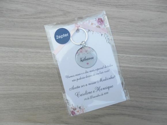 Kit Convite com Chaveiro Madrinha Floral Personalizado Nomes