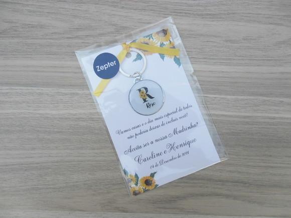 Kit Convite Chaveiro Madrinha Brasão Floral Personalizado