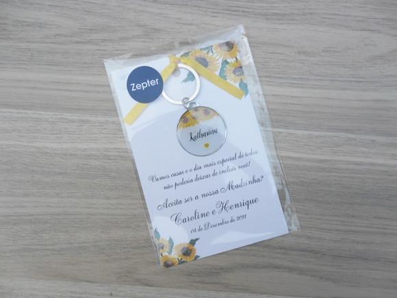 Kit Convite com Chaveiro Madrinha Floral Personalizado Nomes