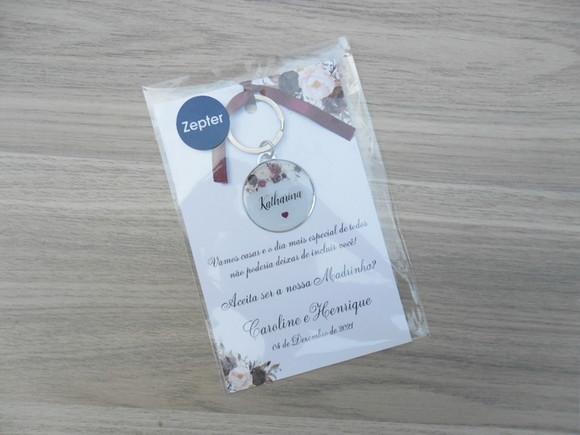 Kit Convite com Chaveiro Madrinha Floral Personalizado Nomes