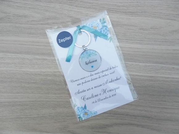 Kit Convite com Chaveiro Madrinha Floral Personalizado Nomes