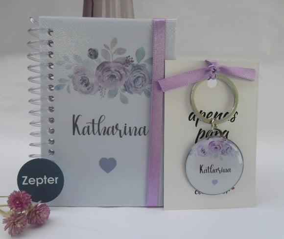 Kit Floral 15 Anos Personalizado Caderninho + Chaveiro