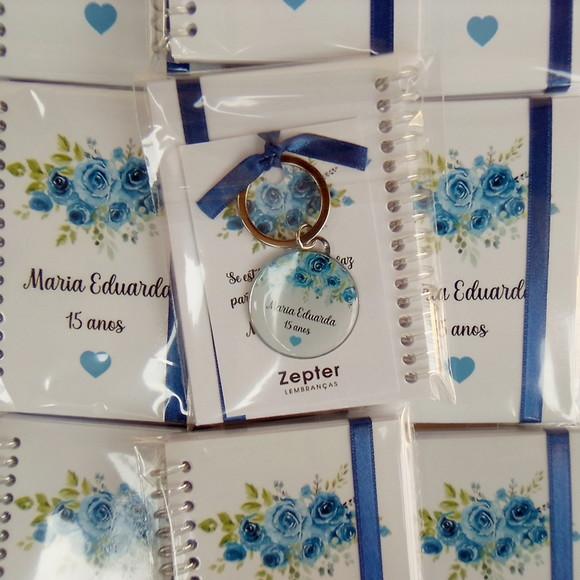 Kit Floral 15 Anos Personalizado Caderninho + Chaveiro