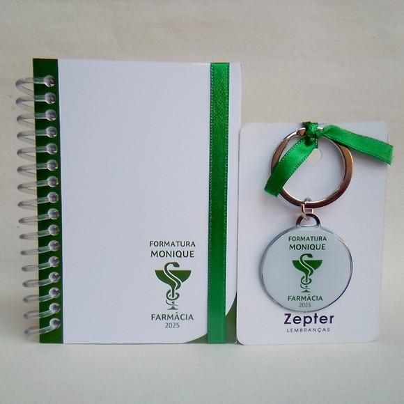 Kit Formatura Farmácia Lembrancinha Bloquinho e Chaveiro