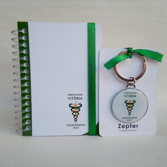 Kit Formatura Fisioterapia Lembrancinha Bloquinho e Chaveiro