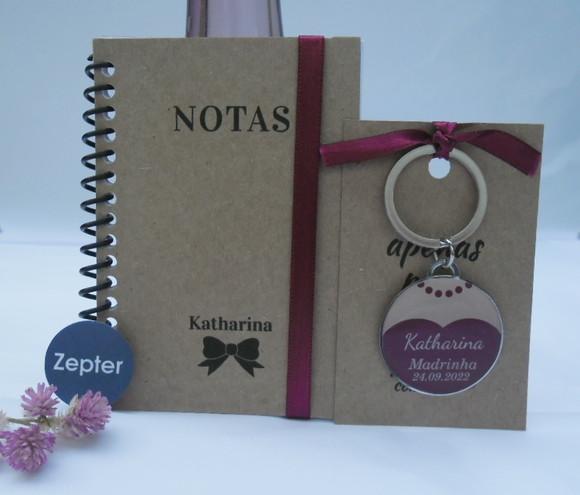 Kit Madrinhas Kraft Caderninho de Notas + Chaveiro de Metal