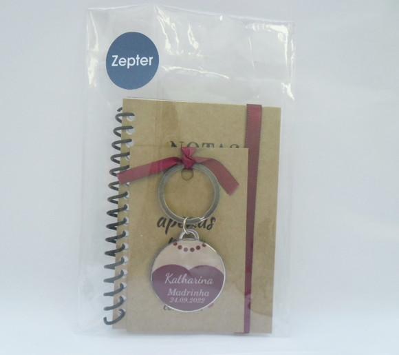 Kit Madrinhas Kraft Caderninho de Notas + Chaveiro de Metal