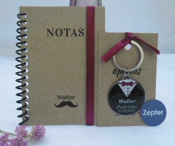 Kit Padrinhos Kraft Caderninho de Notas + Chaveiro de Metal