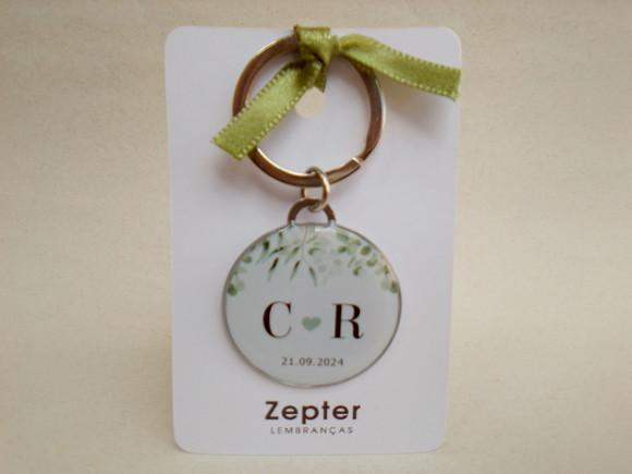 Lembrancinha de Casamento Floral Folhagem Verde Chaveiro