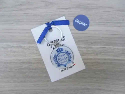 Chaveiro Aniversário 15 Anos Brasão Azul Royal Personalizado