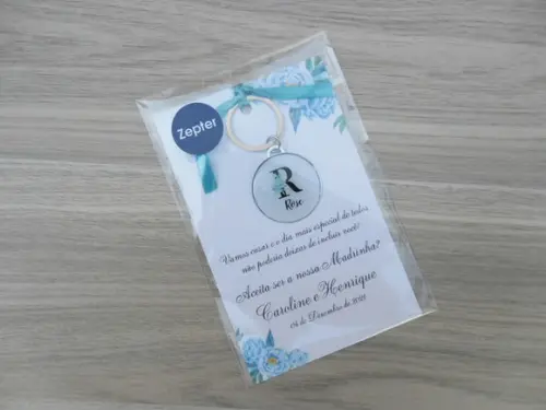 Kit Convite Chaveiro Madrinha Brasão Floral Personalizado