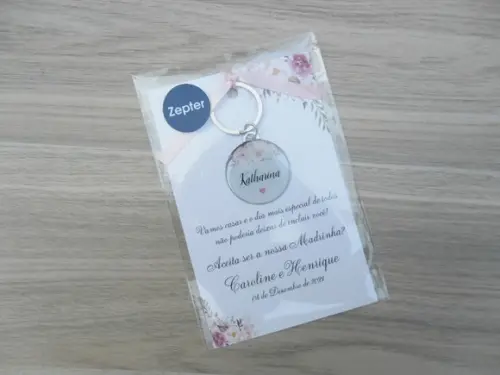 Kit Convite com Chaveiro Madrinha Floral Personalizado Nomes
