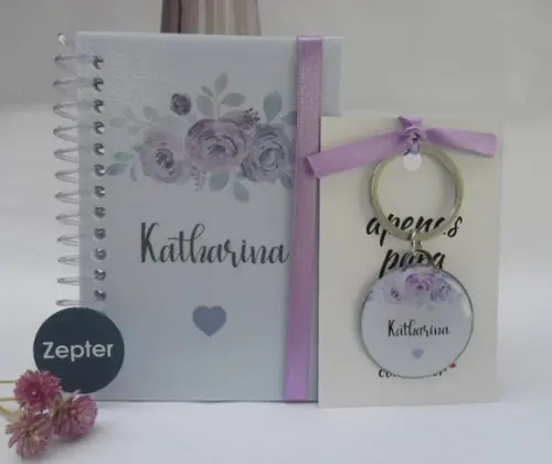 Kit Floral 15 Anos Personalizado Caderninho + Chaveiro