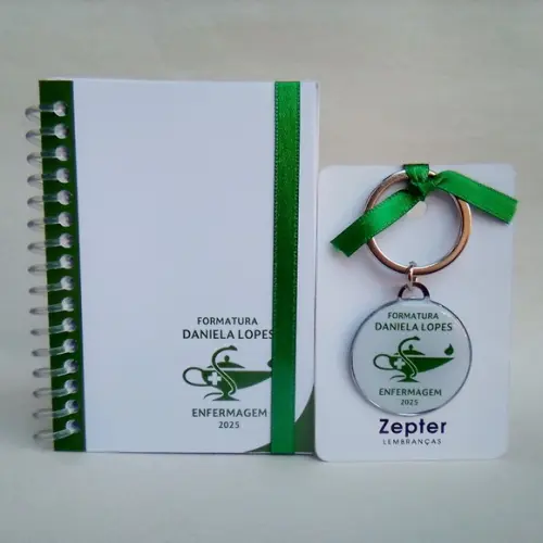 Kit Formatura Enfermagem Lembrancinha Bloquinho e Chaveiro
