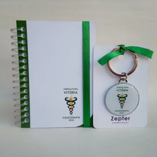 Kit Formatura Fisioterapia Lembrancinha Bloquinho e Chaveiro