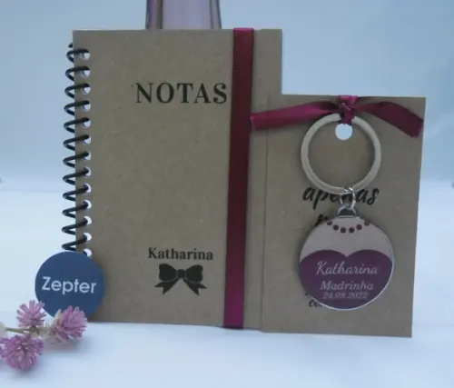 Kit Madrinhas Kraft Caderninho de Notas + Chaveiro de Metal