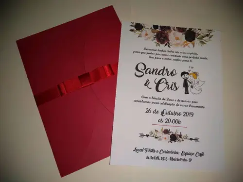 Convite de casamento vermelho com laço