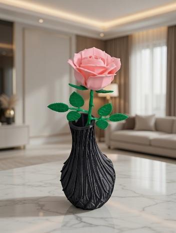 Kit Vaso 3d Escultural com Rosa de Espinhos