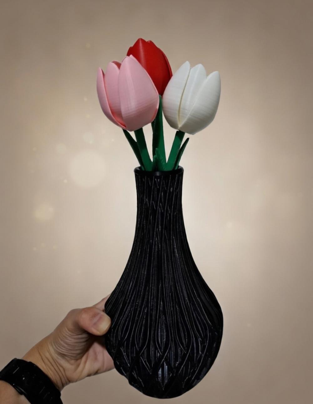 Vaso Escultural 3d +tulipas Coloridas