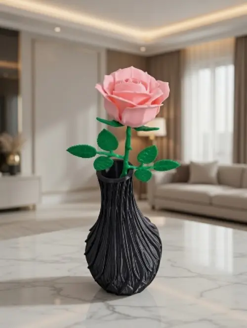 Kit Vaso 3d Escultural com Rosa de Espinhos