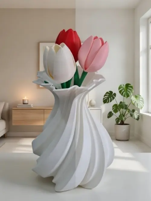 Kit Vaso 3d Espiral com Tulipas Coloridas