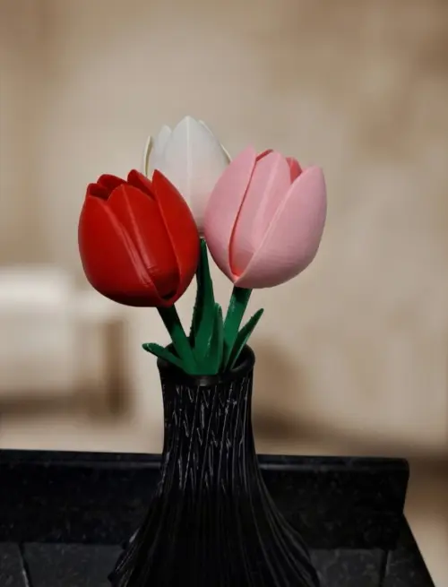 Vaso Escultural 3d +tulipas Coloridas